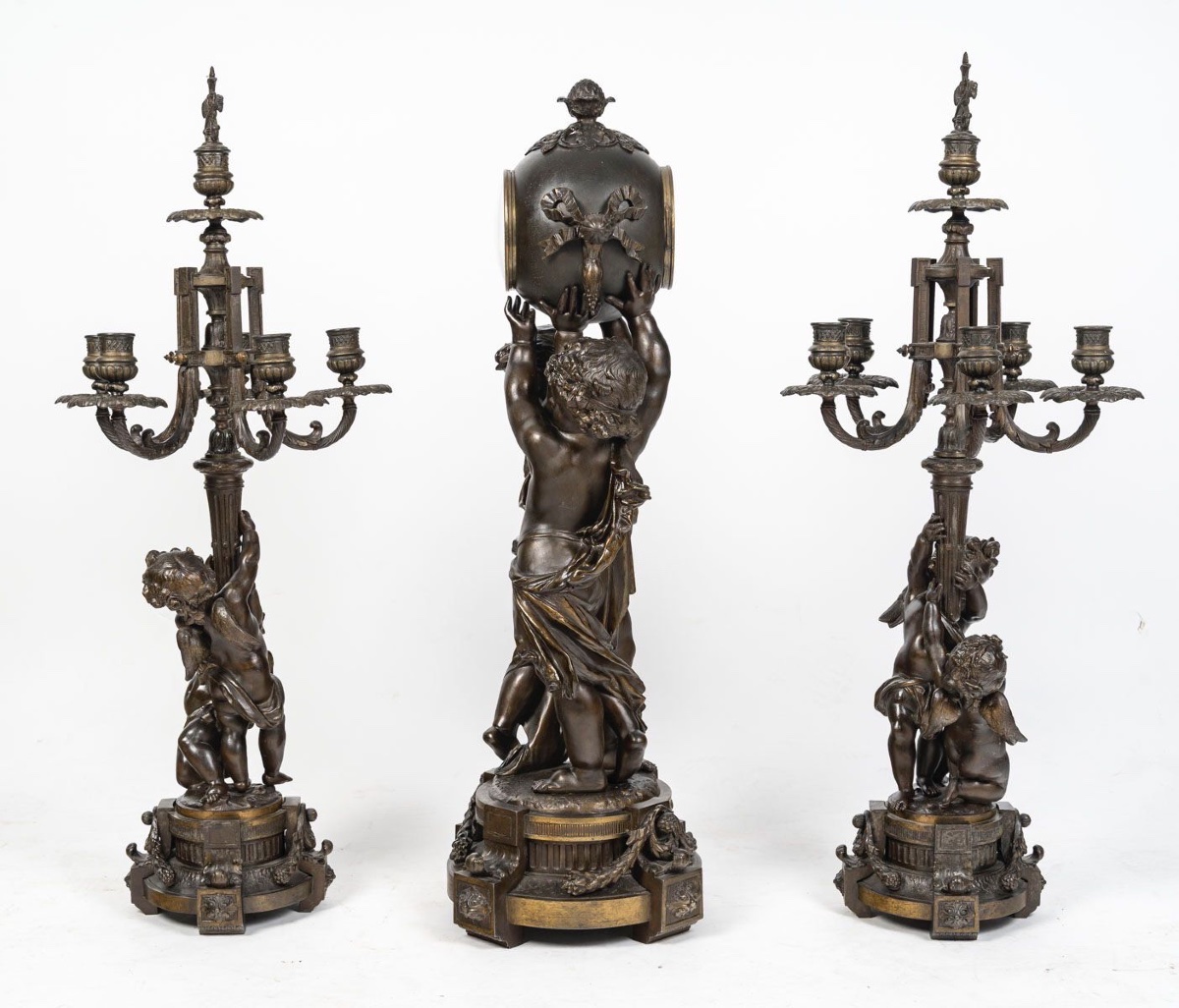 Garniture de cheminée d’après Carrier-Belleuse – Fin du 19e siècle-photo-2