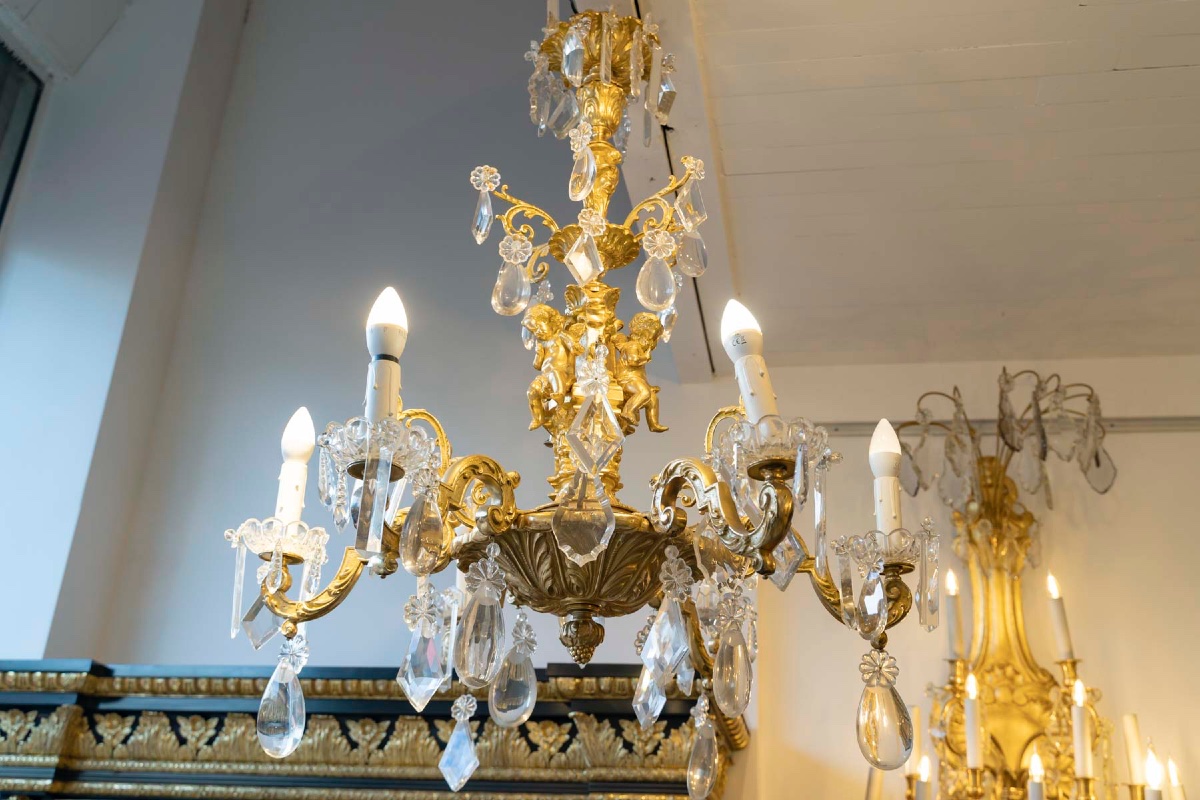 Lustre en bronze doré et cristal – 19ᵉ siècle-photo-3