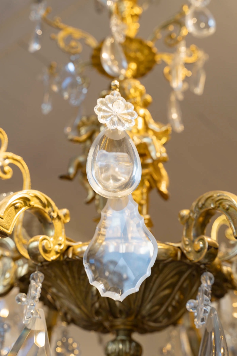 Lustre en bronze doré et cristal – 19ᵉ siècle-photo-1