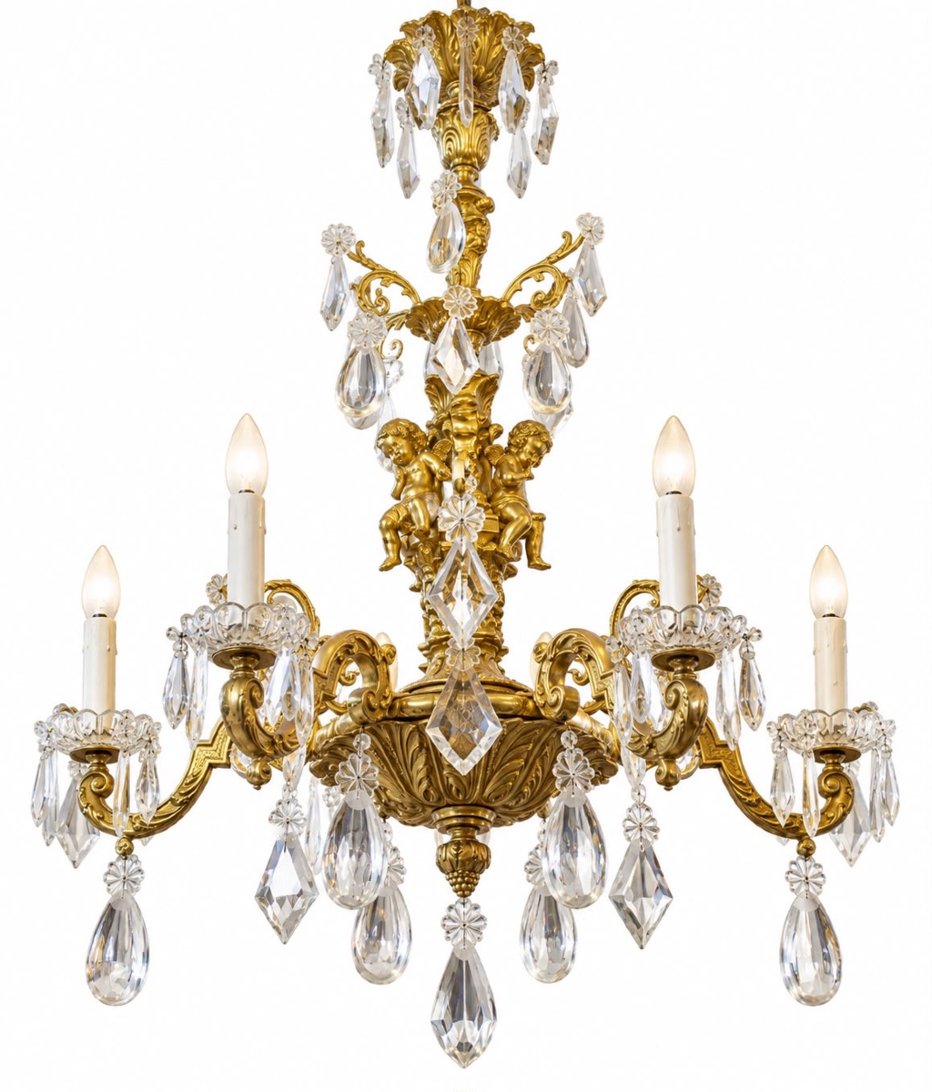 Lustre en bronze doré et cristal – 19ᵉ siècle