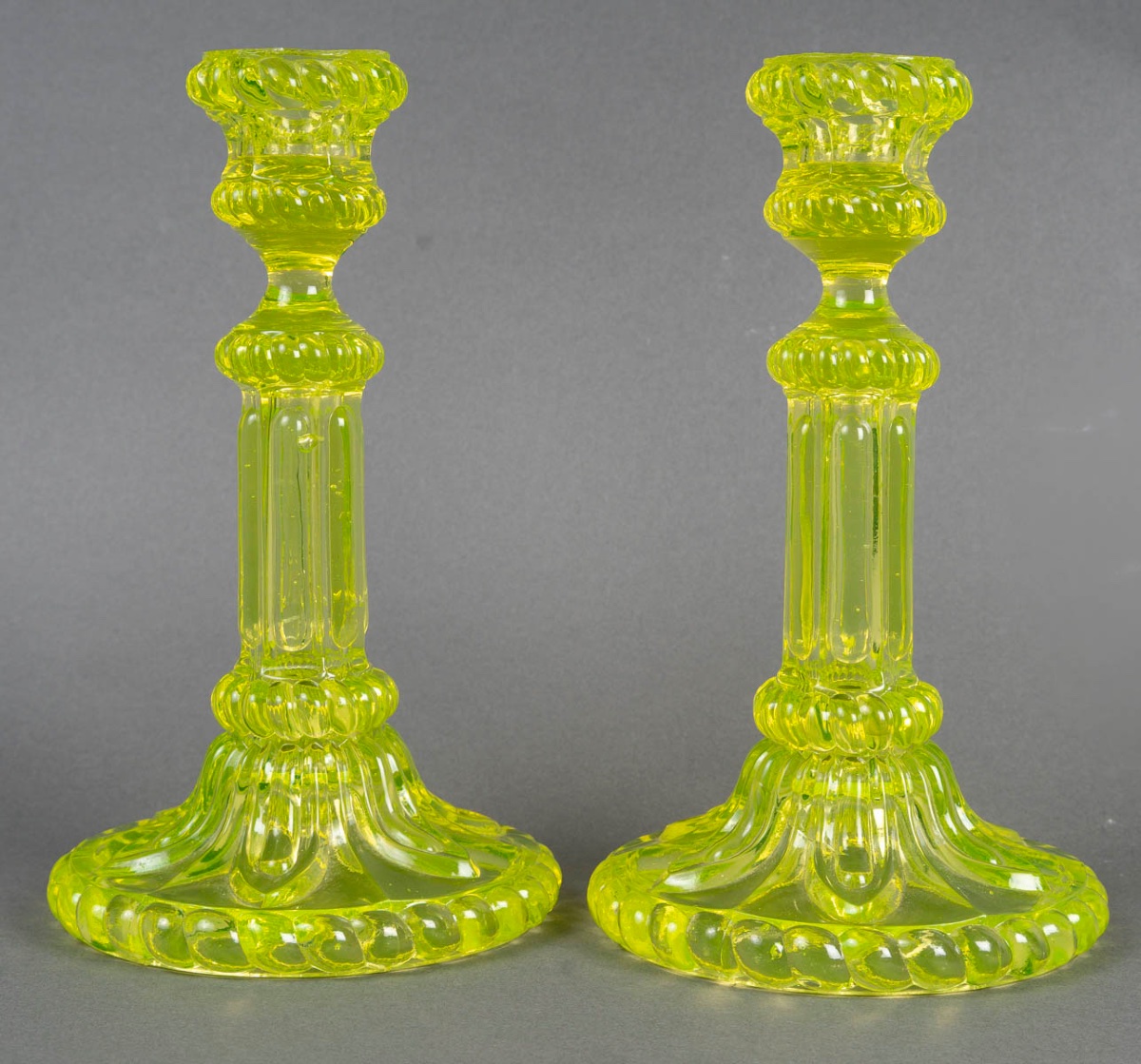 Pair Of 19th-century Uranium Crystal Candlesticks