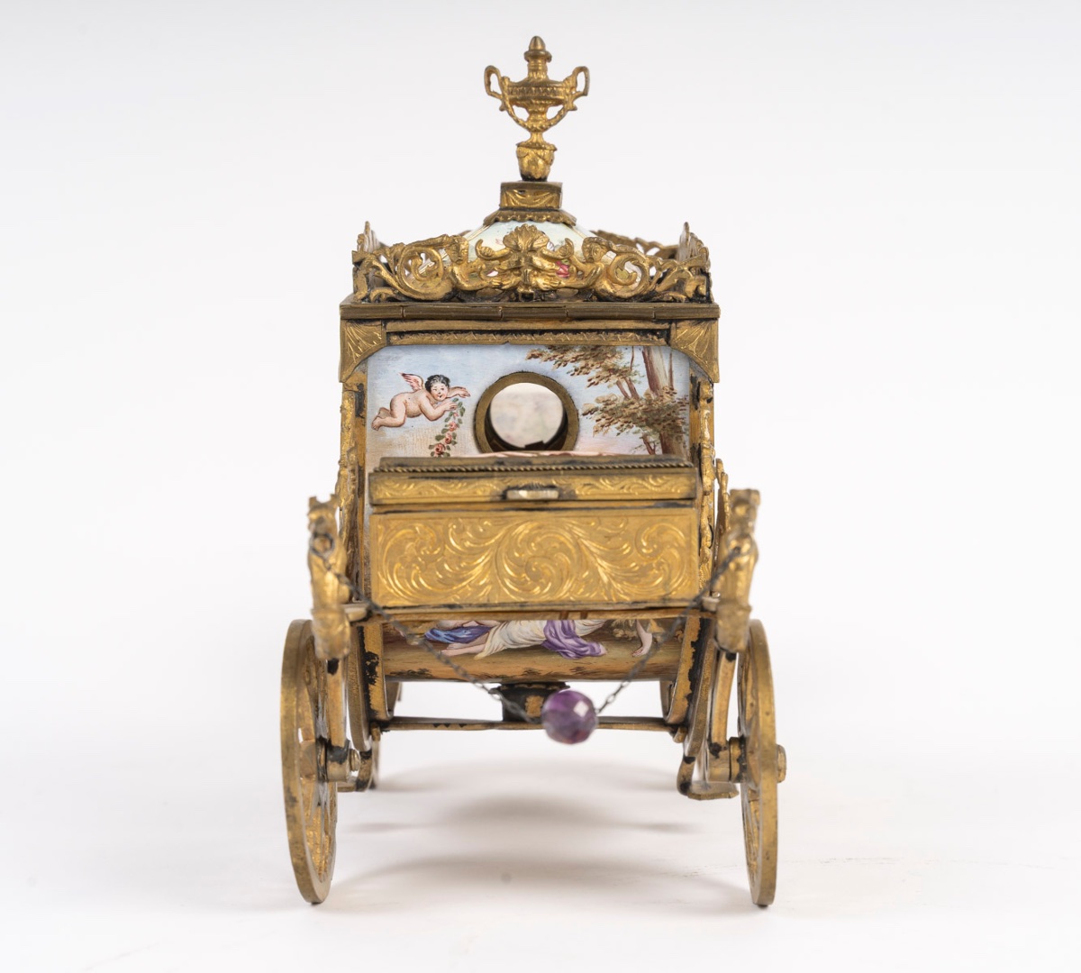 Miniature carrosse d’apparat en bronze doré et émail polychrome – 19ᵉ siècle-photo-3