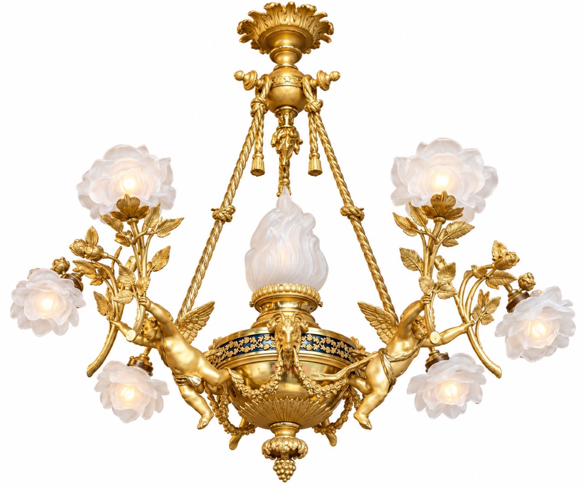 Lustre en bronze doré et verre du 19ᵉ siècle