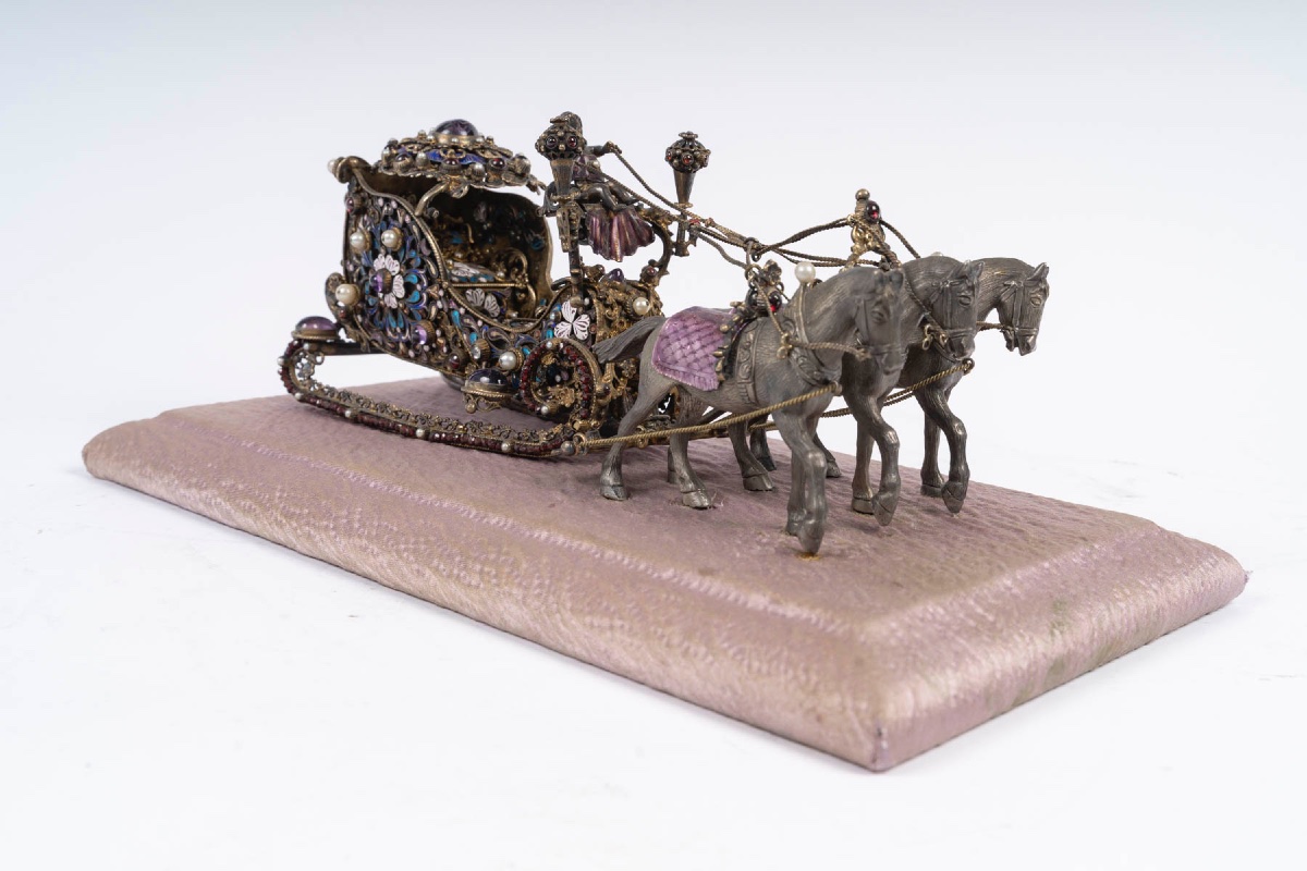 19th-century Miniature Silver Enamel Sled-photo-2