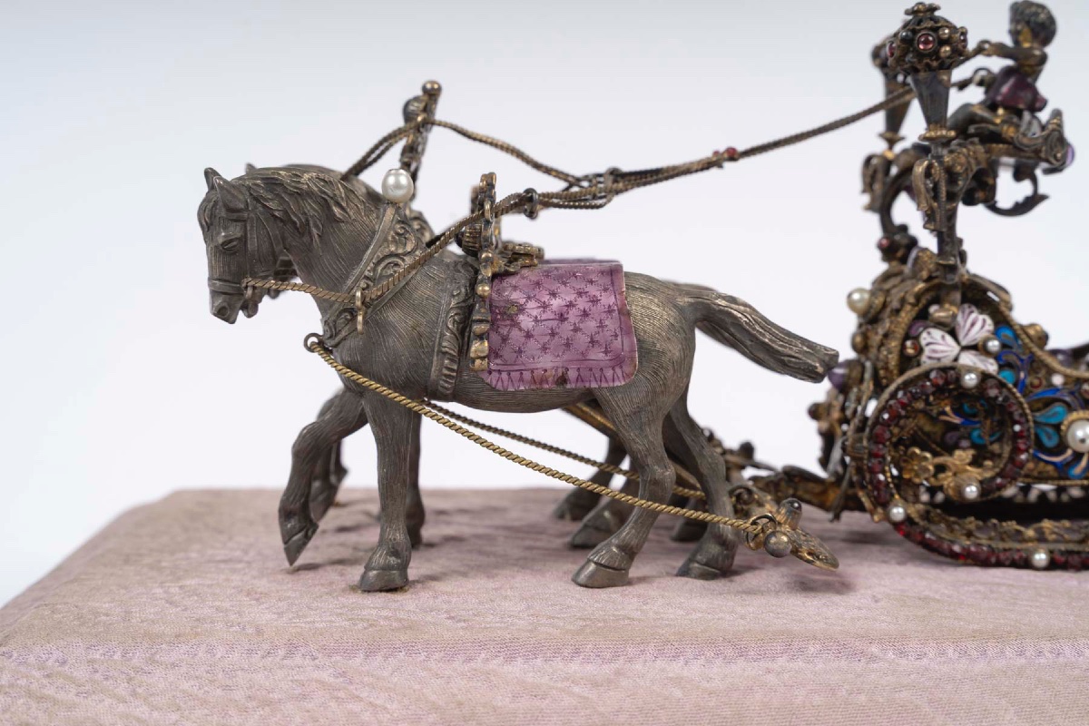 19th-century Miniature Silver Enamel Sled-photo-4