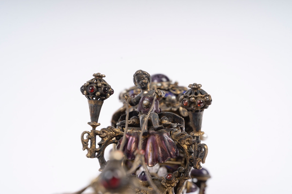 19th-century Miniature Silver Enamel Sled-photo-2