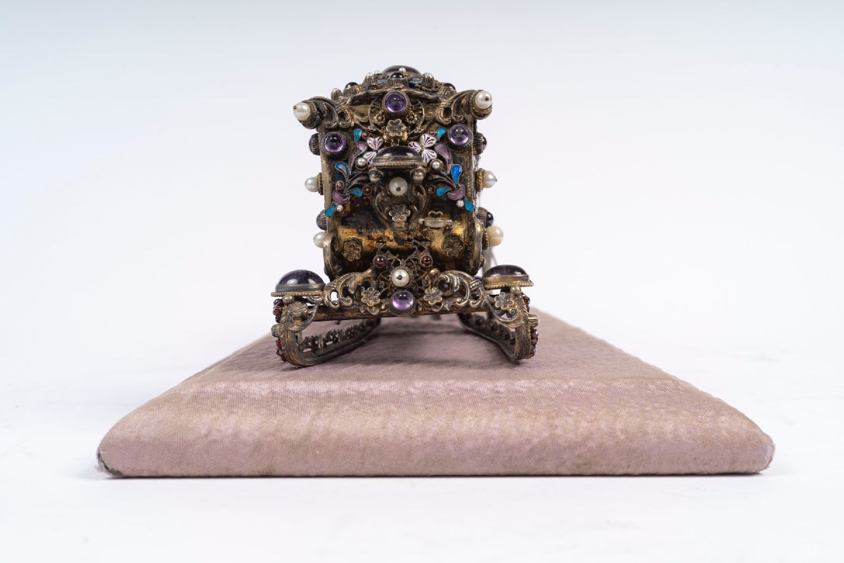 19th-century Miniature Silver Enamel Sled-photo-5