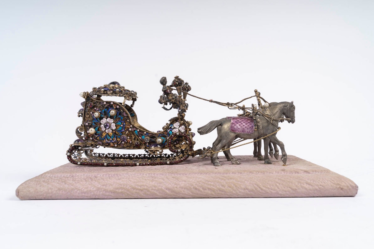19th-century Miniature Silver Enamel Sled