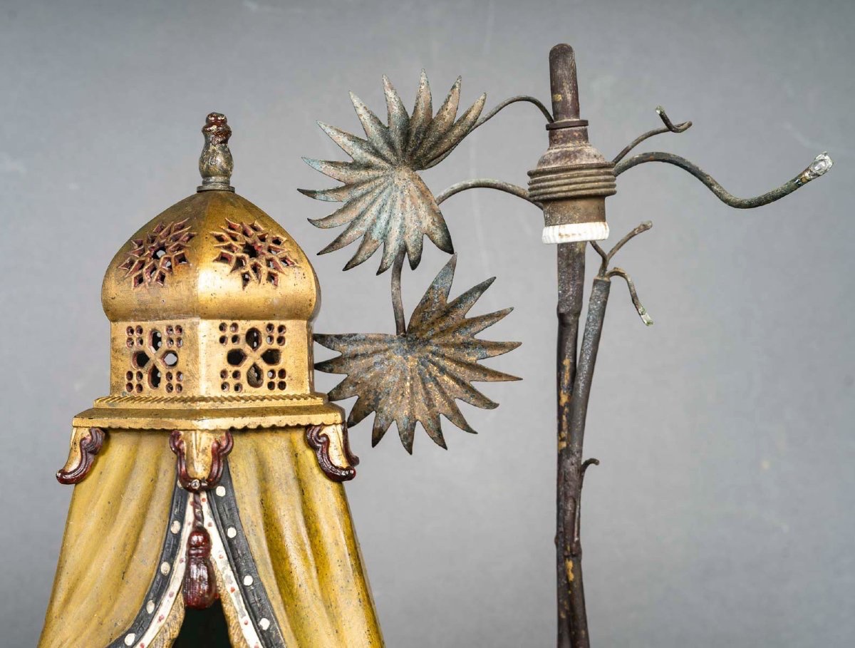 LAMPE « TENTE » EN BRONZE DE VIENNE - SIGNÉE FRANZ BERGMAN -photo-4