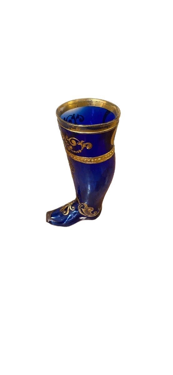 BOTTE DE BOHÈME BLEUE EN CRISTAL ÉMAILLÉ ET DORÉ, 19ᵉ SIÈCLE-photo-2