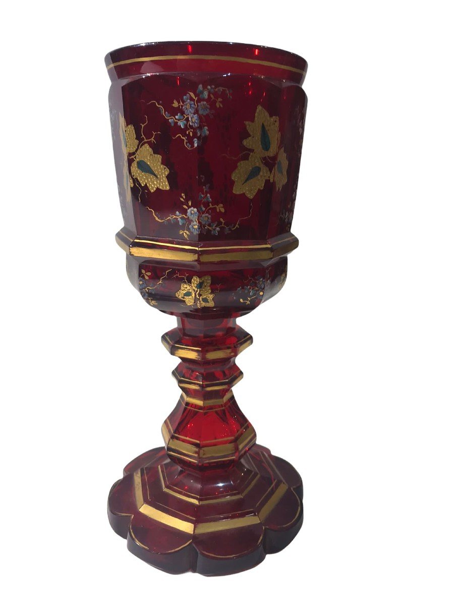 Enamelled Bohemian Goblet In Gold, From The 19th Century.-photo-3