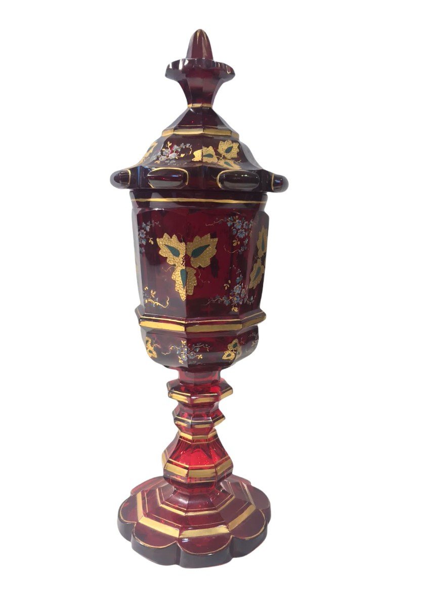 Enamelled Bohemian Goblet In Gold, From The 19th Century.