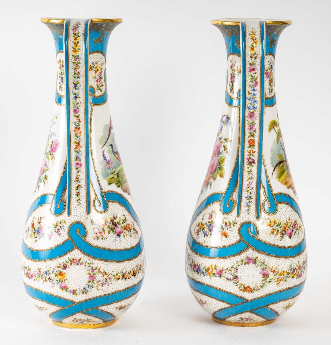 Paire De Vases En Porcelaine, d'époque Du 19me Siècle.-photo-2