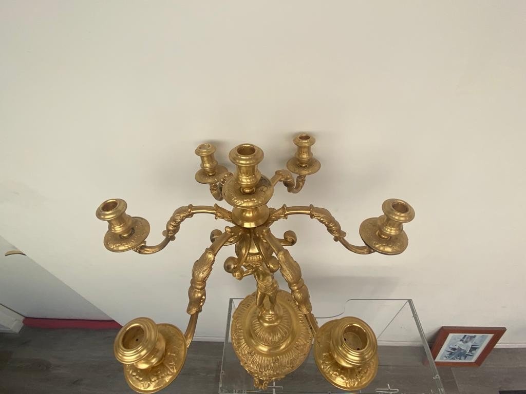 Paire De Chandelière En Bronze, Du 20me Siècle.-photo-7