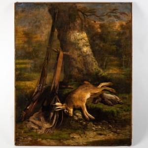 Picard Louis Painting, Hunting Scene Dated 1850