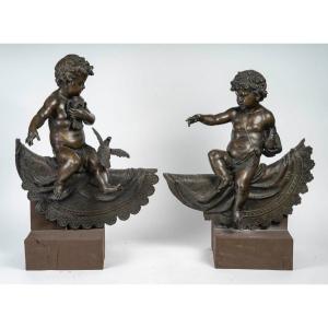 Angelo In Bronze Patina, Dating From The 19th Century 