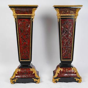Pair Of Wooden Columns, From The 19th Century