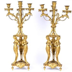 Pair Of Bronze Candlesticks, Attributed François Remond