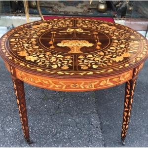 Rare Table Du Milieu En Marqueterie De Noyé, 19éme Siécle