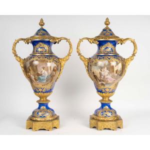 Paire de vases - porcelaine de Meissen montés en bronze doré, 19ᵉ siècle