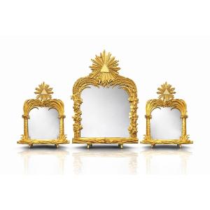 Set Of Three Mirrors In Chased And Gilded Bronze – Empire Style, Late 18th Century
