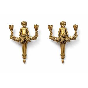 Pair Of Chased And Gilded Bronze Wall Sconces – Louis XVI Style