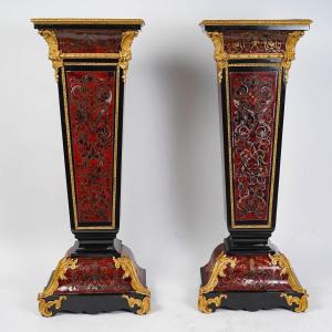 PAIRE DE COLONNES D’ÉPOQUE NAPOLÉON III - MARQUETERIE BOULLE – 19E SIÈCLE