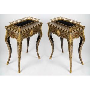 Paire de jardinières en marqueterie Boulle polychrome, 19ᵉ siècle