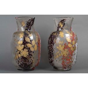 Paire de vases Saint-Louis Art nouveau aux libellules