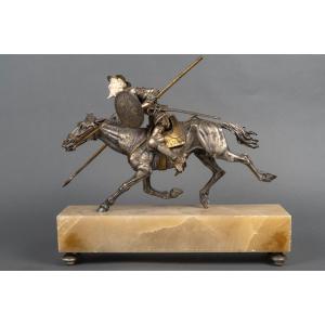 Don Quichotte à cheval en bronze, ivoire et onyx