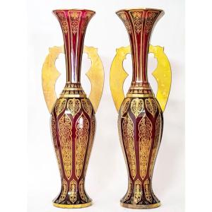 Pair Of Bohemian Crystal Vases—formerly Part Of The Alhambra Collection