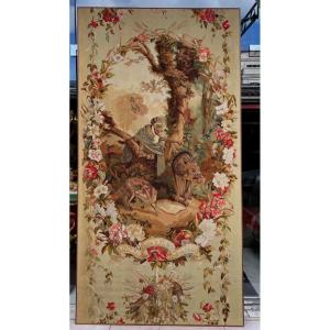 TAPISSERIE D’AUBUSSON – « LE LOUP PRIS CONTRE LE RENARD »,  19ᵉ SIÈCLE