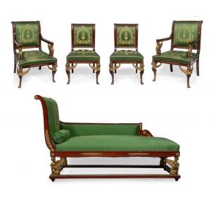 SALON DE STYLE EMPIRE EN ACAJOU ET BRONZES DORÉS – XIXᵉ SIÈCLE