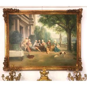Painting - Romantic Scene In A Park – Oil On Canvas, 19th Century