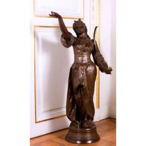 “salammbô” – Bronze Statue With A Brown-green Patina By Marcel Debut