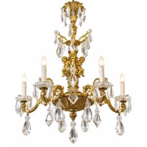 Lustre en bronze doré et cristal – 19ᵉ siècle