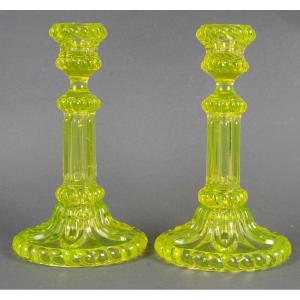 Pair Of 19th-century Uranium Crystal Candlesticks