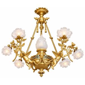 19th-century Gilded Bronze And Glass Chandelier