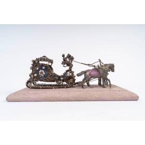 19th-century Miniature Silver Enamel Sled