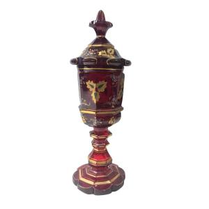 Enamelled Bohemian Goblet In Gold, From The 19th Century.