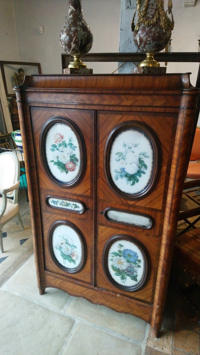 Marquetry Cabinet And Marble Slabs 19th