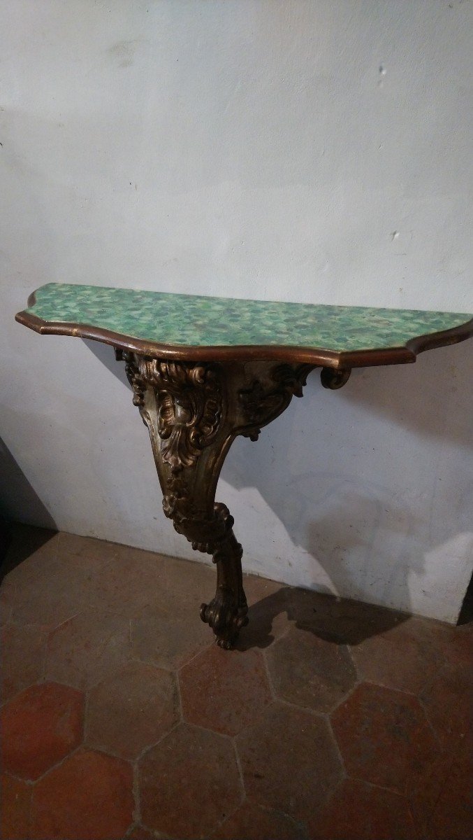 Console Italienne En Bois Peint Et Doré Fin 19e Début 20e -photo-3