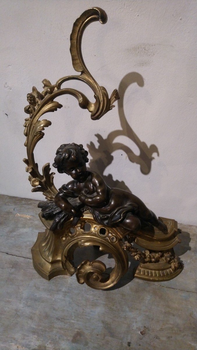 Paire De Chenets En Bronze Aux Amours 19e -photo-6