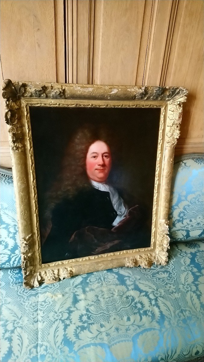 Portrait D Homme D époque Lxiv Cadre Bois Doré Fin 17e Début 18e -photo-2