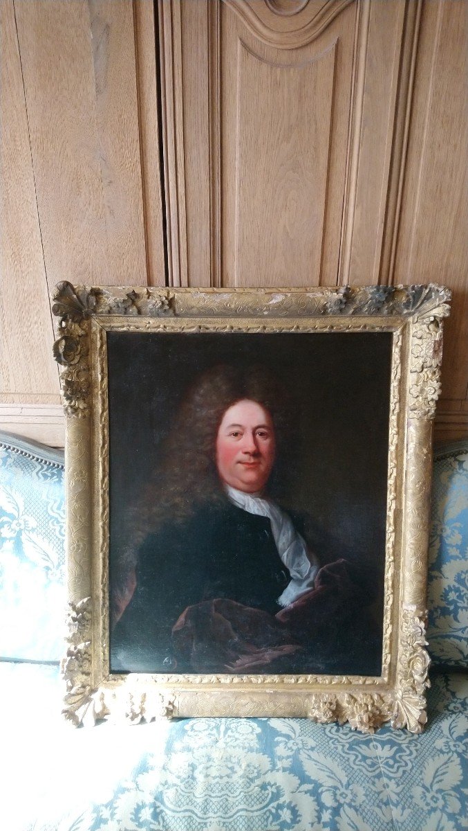 Portrait D Homme D époque Lxiv Cadre Bois Doré Fin 17e Début 18e -photo-4