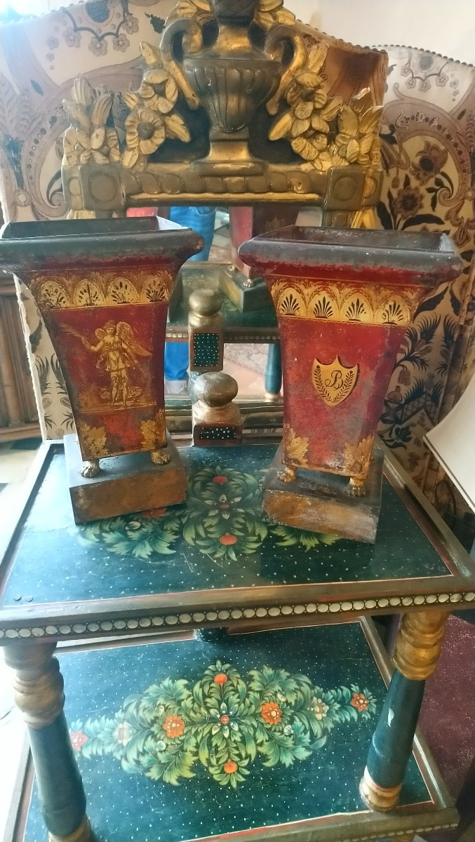 Paire De Jardinières En Tôle D époque Empire -photo-4