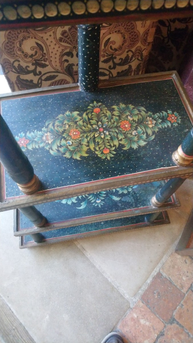 étagère En Bois Polychrome Et Doré 19e -photo-3