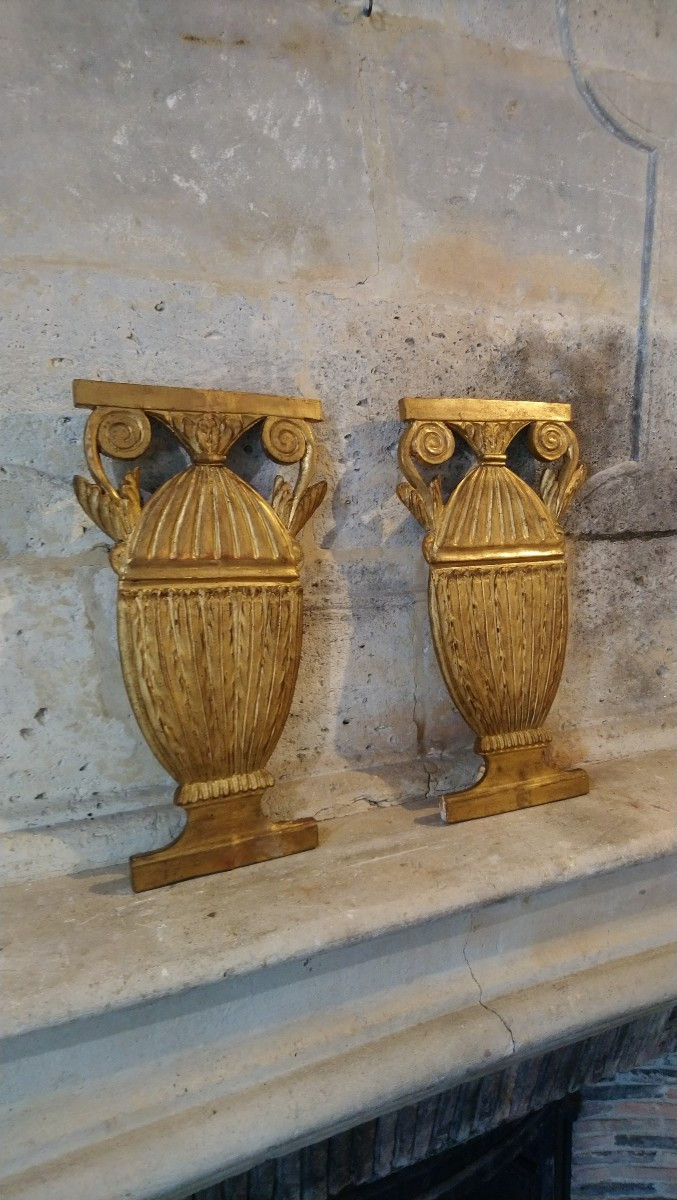 Paire D éléments En Bois Doré Fin 19e -photo-4
