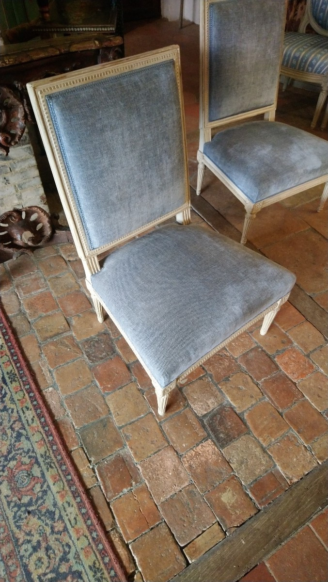 Paire de chauffeuses peintes style LXVI 20e -photo-5