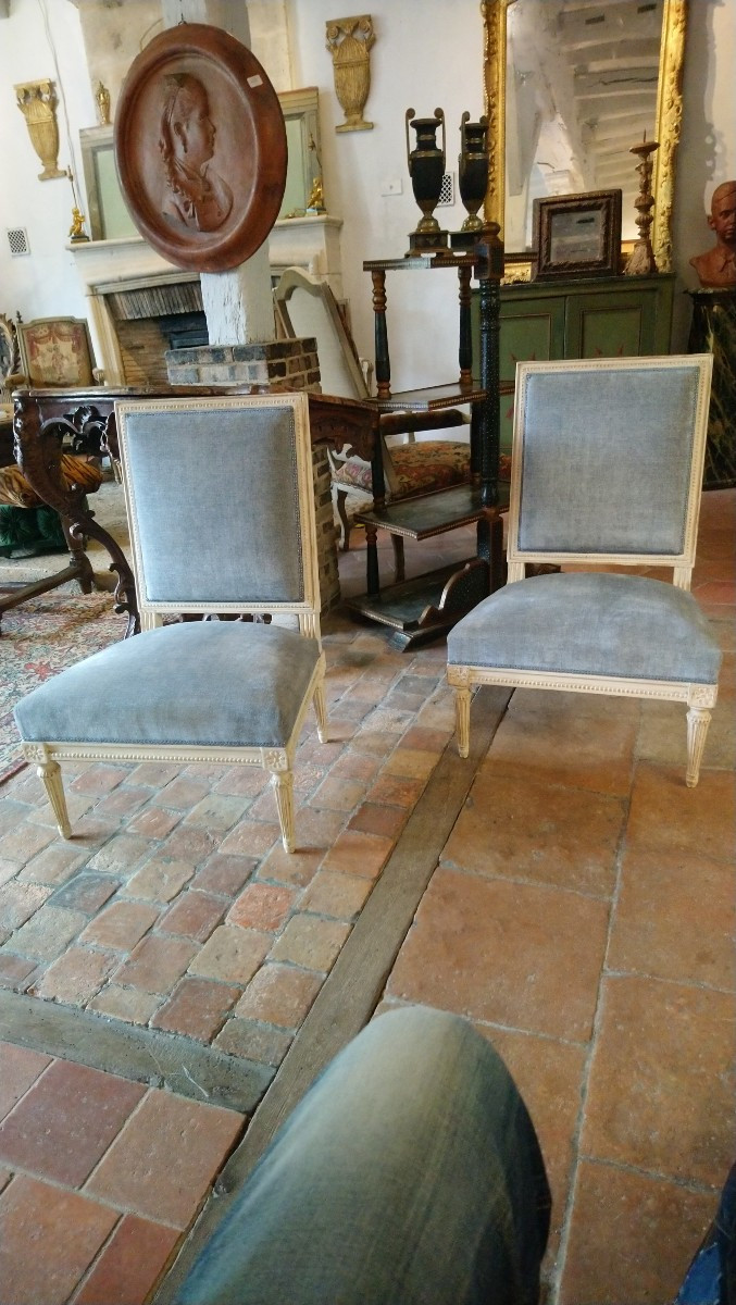 Paire de chauffeuses peintes style LXVI 20e -photo-6